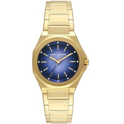 Armani Exchange Watch for Women, Quarz-Dreizeigerwerk und 34 mm Gehäusegröße mit Edelstahl- oder Lederarmband Armani Exchange Watch for Women, Quarz-Dreizeigerwerk und 34 mm Gehäusegröße mit Edelstahl- oder Lederarmband