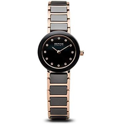 Bering Damen Quarz Uhr Armbanduhr 22 mm roségoldenes Edelstahlgehäuse und schwarzes Zifferblatt Edelstahlband mit Keramikelementen 5 ATM 11422-746 Bering Damen Quarz Uhr Armbanduhr 22 mm roségoldenes Edelstahlgehäuse und schwarzes Zifferblatt Edelstahlband mit Keramikelementen 5 ATM 11422-746