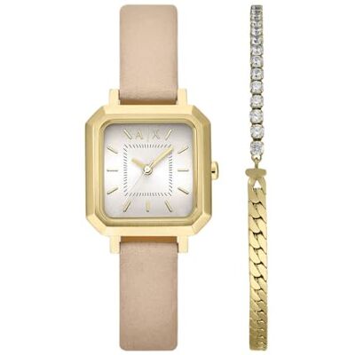 Armani Exchange Watch for Women, Quarz Dreizeigeruhrwerk und 27 mm Gehäusegröße mit Lederarmband Armani Exchange Watch for Women, Quarz Dreizeigeruhrwerk und 27 mm Gehäusegröße mit Lederarmband