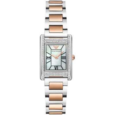 Giorgio Armani Watch for Women, 22mm rechteckiges Gehäuse Quarz-Zweizeigerwerk mit Edelstahl- oder Lederarmband Giorgio Armani Watch for Women, 22mm rechteckiges Gehäuse Quarz-Zweizeigerwerk mit Edelstahl- oder Lederarmband
