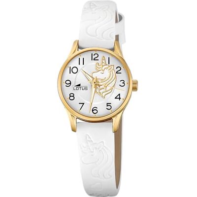 Lotus Analog Kinderuhr für Mädchen mit weißem Lederarmband – Quarzwerk – Hochresistentes Glas – Klassisch 18574/F – Mit Geschenkarmband – Junior Collection Lotus Analog Kinderuhr für Mädchen mit weißem Lederarmband – Quarzwerk – Hochresistentes Glas – Klassisch 18574/F – Mit Geschenkarmband – Junior Collection