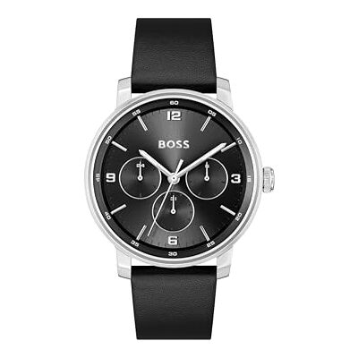 Boss Multi Zifferblatt Quarz Uhr für Herren Kollektion Contender mit Schwarzes Lederarmband 1514125 Boss Multi Zifferblatt Quarz Uhr für Herren Kollektion Contender mit Schwarzes Lederarmband 1514125