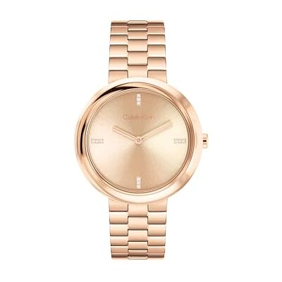 Calvin Zwei-Zeiger-Quarzwerk-Uhr für Damen Kollektion Twisted Bezel mit Roségoldfarbenes Edelstahlarmband 25100095 Calvin Zwei-Zeiger-Quarzwerk-Uhr für Damen Kollektion Twisted Bezel mit Roségoldfarbenes Edelstahlarmband 25100095