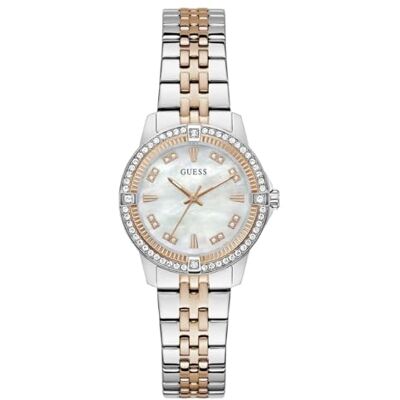 Guess Colette Damen Armbanduhr, Quarz Analog, Edelstahl, 32mm, Edelstahlarmband, Silber/Rosegold, 3 bar, Zifferblattfarbe: Weiß, GW1027L5 Guess Colette Damen Armbanduhr, Quarz Analog, Edelstahl, 32mm, Edelstahlarmband, Silber/Rosegold, 3 bar, Zifferblattfarbe: Weiß, GW1027L5
