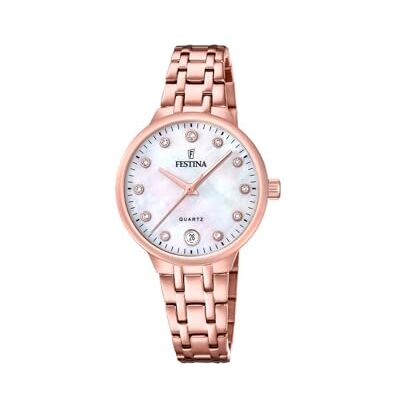 Festina Damenuhr aus rosévergoldetem PVD-beschichtetem Stahl mit Zirkonia-Besatz und Armband F20722/1 Festina Damenuhr aus rosévergoldetem PVD-beschichtetem Stahl mit Zirkonia-Besatz und Armband F20722/1