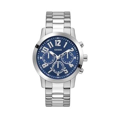 Guess Parker Herren Uhr 44 mm Edelstahl – Quarz Analog Armbanduhr Edelstahlarmband Silber, Business Uhr Herrenuhr Blau mit Datum Leuchtzeiger, 5 bar GW1006G1 Guess Parker Herren Uhr 44 mm Edelstahl – Quarz Analog Armbanduhr Edelstahlarmband Silber, Business Uhr Herrenuhr Blau mit Datum Leuchtzeiger, 5 bar GW1006G1