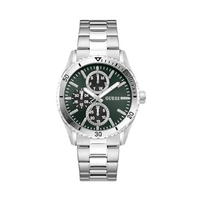 Guess Velocity, Herren Armbanduhr, Quarz Analog, Edelstahl, 43mm, Edelstahlarmband, Silber, 5 bar, Zifferblattfarbe: Grün, Datumsanzeige, GW1061G1 Guess Velocity, Herren Armbanduhr, Quarz Analog, Edelstahl, 43mm, Edelstahlarmband, Silber, 5 bar, Zifferblattfarbe: Grün, Datumsanzeige, GW1061G1