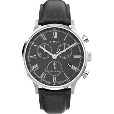 Timex TW2U88300 Waterbury Herren-Armbanduhr, 40 mm, schwarzes Lederarmband mit schwarzem Zifferblatt, Edelstahlgehäuse Timex TW2U88300 Waterbury Herren-Armbanduhr, 40 mm, schwarzes Lederarmband mit schwarzem Zifferblatt, Edelstahlgehäuse
