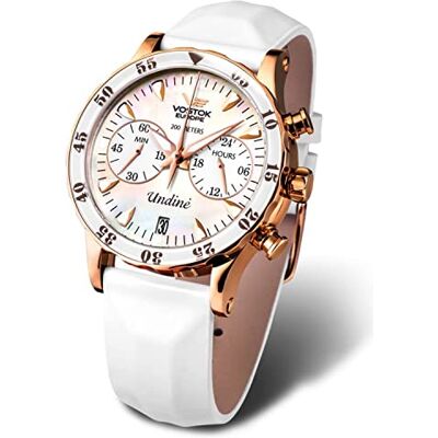 Vostok Europe Damen Analog Quarz Uhr mit Leder Armband VK64-515B528, Weiß Vostok Europe Damen Analog Quarz Uhr mit Leder Armband VK64-515B528, Weiß