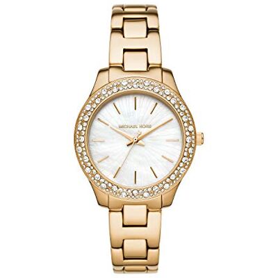 Michael Kors Damenuhr Liliane, Dreizeigerwerk, Edelstahlarmband, Goldfarbe, 36 mm Gehäusegröße Michael Kors Damenuhr Liliane, Dreizeigerwerk, Edelstahlarmband, Goldfarbe, 36 mm Gehäusegröße