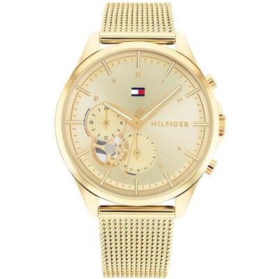 Tommy Hilfiger Multi Zifferblatt Quarz Uhr für Damen mit Goldfarben Edelstahl-Mesh-Gliederarmband 1782417 Tommy Hilfiger Multi Zifferblatt Quarz Uhr für Damen mit Goldfarben Edelstahl-Mesh-Gliederarmband 1782417