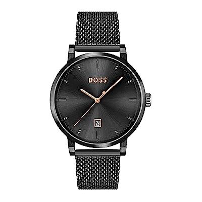 Boss Analog Quarzuhr für Herren Kollektion Confidence mit Schwarzes Edelstahl-Mesh-Gliederarmband 1513810 Boss Analog Quarzuhr für Herren Kollektion Confidence mit Schwarzes Edelstahl-Mesh-Gliederarmband 1513810