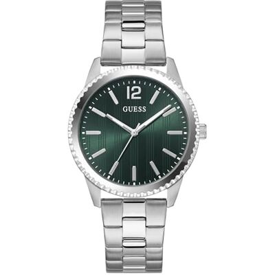 Guess CHIP Herren Armbanduhr, Quarz Analog, Edelstahl, 40mm, Edelstahlarmband, Silber, 5 bar, Zifferblattfarbe: Grün, GW1062G1 Guess CHIP Herren Armbanduhr, Quarz Analog, Edelstahl, 40mm, Edelstahlarmband, Silber, 5 bar, Zifferblattfarbe: Grün, GW1062G1