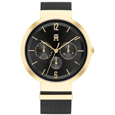 Tommy Hilfiger Multi Zifferblatt Quarz Uhr für Damen mit Schwarzes Edelstahl-Mesh-Gliederarmband 1782540 Tommy Hilfiger Multi Zifferblatt Quarz Uhr für Damen mit Schwarzes Edelstahl-Mesh-Gliederarmband 1782540