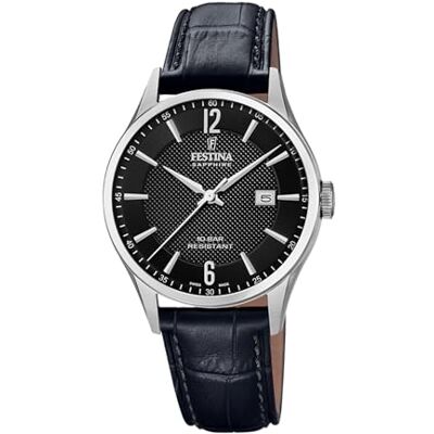 Festina Swiss Made Herrenuhr Analog aus Leder Schwarz Festina Swiss Made Herrenuhr Analog aus Leder Schwarz