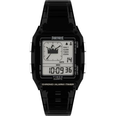 Timex Herrenuhr FORNITE LCA Unisex Harz Schwarz Kunststoffgehäuse Quarzwerk Silbernes Zifferblatt Schwarzes Kunststoffarmband mit Schnallenverschluss Normal 5 ATM Timex Herrenuhr FORNITE LCA Unisex Harz Schwarz Kunststoffgehäuse Quarzwerk Silbernes Zifferblatt Schwarzes Kunststoffarmband mit Schnallenverschluss Normal 5 ATM