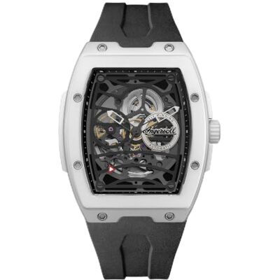 Ingersoll The Rim I16202 Automatik-Herrenuhr mit schwarzem Skelett-Zifferblatt und schwarzem PU-Armband Ingersoll The Rim I16202 Automatik-Herrenuhr mit schwarzem Skelett-Zifferblatt und schwarzem PU-Armband