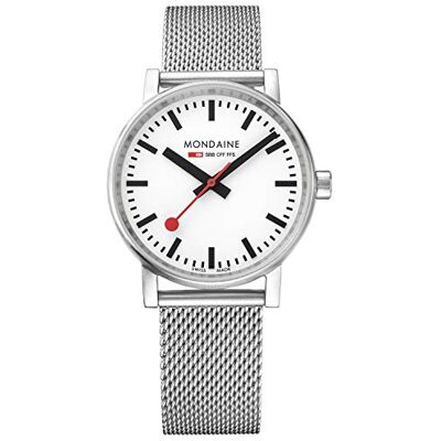 Mondaine Evo2 MSE.35110.SM Herren und Damen Uhr 35mm Bahnhofsuhr in Silber Edelstahl Armband 30m Wasserdicht Saphirglas mit rotem Sekundenzeiger Hergestellt in der Schweiz Mondaine Evo2 MSE.35110.SM Herren und Damen Uhr 35mm Bahnhofsuhr in Silber Edelstahl Armband 30m Wasserdicht Saphirglas mit rotem Sekundenzeiger Hergestellt in der Schweiz