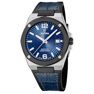 Festina Swiss Made Herrenuhr aus Stahl mit Lederarmband F22001/2 Festina Swiss Made Herrenuhr aus Stahl mit Lederarmband F22001/2