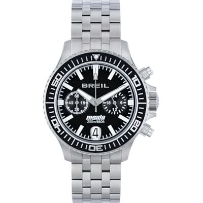Breil , Manta P.R.O. Collection, Herren-Chronograph aus Edelstahl, mit Gravur Personalisierbar, Quarzwerk, Verstellbare Taucherschließe 14-21 cm, Wasserdicht, Silber-Schwarz Breil , Manta P.R.O. Collection, Herren-Chronograph aus Edelstahl, mit Gravur Personalisierbar, Quarzwerk, Verstellbare Taucherschließe 14-21 cm, Wasserdicht, Silber-Schwarz