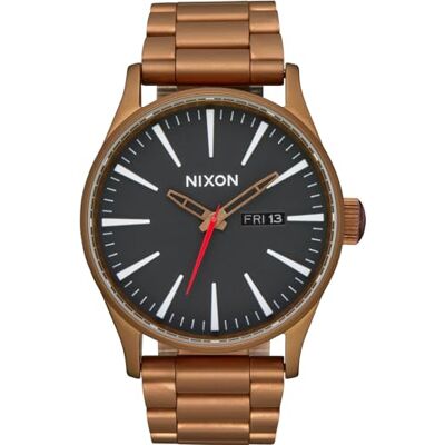 Nixon Sentry Stainless Steel Herren Armbanduhr aus Edelstahl in der Farbe Bronze-Schwarz 42mm, Wasserdichtigkeit: 10Bar, A356-5145-00 Nixon Sentry Stainless Steel Herren Armbanduhr aus Edelstahl in der Farbe Bronze-Schwarz 42mm, Wasserdichtigkeit: 10Bar, A356-5145-00