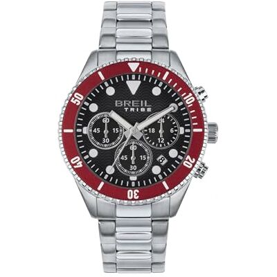 Breil Uhr Herren Overhand Ziffernblatt BI-Farbe SCHWARZ, ROT Bewegung Chrono Quartz e Bracelet Stahl Silber EW0714 Breil Uhr Herren Overhand Ziffernblatt BI-Farbe SCHWARZ, ROT Bewegung Chrono Quartz e Bracelet Stahl Silber EW0714