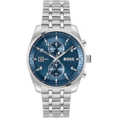 Boss Chronographen-Quarzuhr mit Kalender für Herren Kollektion SKYTRAVELLER LE mit Silbernes Edelstahlarmband 1514216 Boss Chronographen-Quarzuhr mit Kalender für Herren Kollektion SKYTRAVELLER LE mit Silbernes Edelstahlarmband 1514216