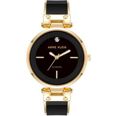 Anne Klein Damenuhr schwarz-Gold mit echtem Diamant und Armreif-Band Anne Klein Damenuhr schwarz-Gold mit echtem Diamant und Armreif-Band