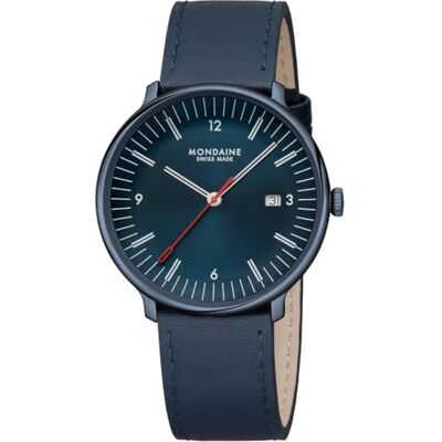 Mondaine Doppio Uhr 41mm Herren Schweizer Quarzwerk, blaues Zifferblatt, Saphirglas, wasserdicht, recycelter Edelstahl, veganes Apfellederarmband Mondaine Doppio Uhr 41mm Herren Schweizer Quarzwerk, blaues Zifferblatt, Saphirglas, wasserdicht, recycelter Edelstahl, veganes Apfellederarmband
