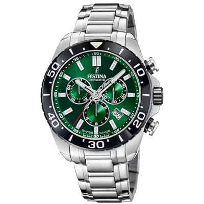 Festina Swiss Made Herrenuhr Analog Edelstahl 316L Silber Quarz Chronograph, Datum Saphirglas, Wasserdicht 10 ATM F20042/3 Chrono Festina Swiss Made Herrenuhr Analog Edelstahl 316L Silber Quarz Chronograph, Datum Saphirglas, Wasserdicht 10 ATM F20042/3 Chrono