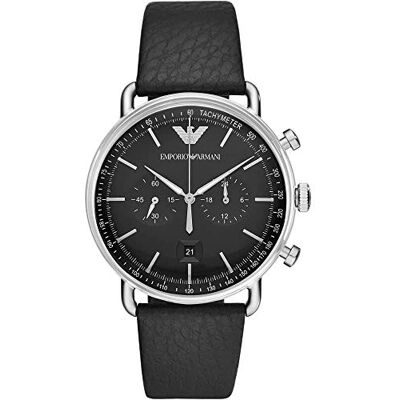 Giorgio Armani Watch for Men, Quarzwerk mit 2 Hilfszifferblättern und 43mm Gehäusegröße mit Lederarmband Giorgio Armani Watch for Men, Quarzwerk mit 2 Hilfszifferblättern und 43mm Gehäusegröße mit Lederarmband