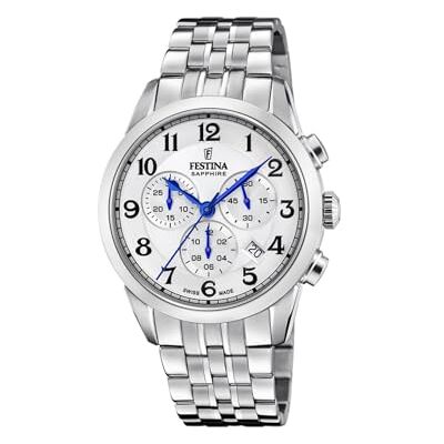 Festina Swiss Made Herrenuhr Analog Edelstahl 316L Silber Quarz Chronograph, Datum Saphirglas, Wasserdicht 10 ATM F20040/1 Chrono Festina Swiss Made Herrenuhr Analog Edelstahl 316L Silber Quarz Chronograph, Datum Saphirglas, Wasserdicht 10 ATM F20040/1 Chrono