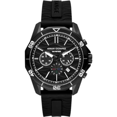 Armani Exchange Watch For Men, Quarz-Chronographenwerk und 44mm Gehäusegröße mit Silikonarmband Armani Exchange Watch For Men, Quarz-Chronographenwerk und 44mm Gehäusegröße mit Silikonarmband