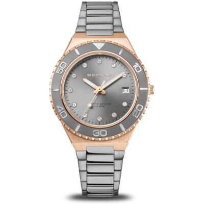 Bering Damen Quarz Uhr Armbanduhr 36 mm roségoldenes Edelstahlgehäuse und graues Zifferblatt Edelstahlband mit Edelstahlelementen 10 ATM 18936-769 Bering Damen Quarz Uhr Armbanduhr 36 mm roségoldenes Edelstahlgehäuse und graues Zifferblatt Edelstahlband mit Edelstahlelementen 10 ATM 18936-769