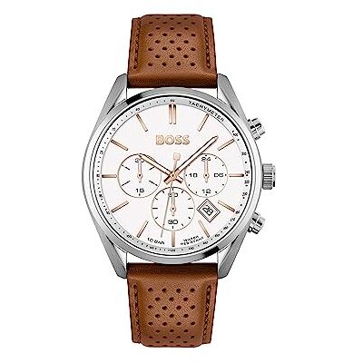 Boss Chronograph Quarz Uhr für Herren Kollektion Champion mit Hell-Braunes Lederarmband 1513879 Boss Chronograph Quarz Uhr für Herren Kollektion Champion mit Hell-Braunes Lederarmband 1513879