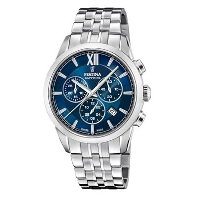 Festina Swiss Made Herrenuhr Analog Edelstahl 316L Silber Quarz Chronograph, Datum Saphirglas, Wasserdicht 10 ATM F20040/2 Chrono Festina Swiss Made Herrenuhr Analog Edelstahl 316L Silber Quarz Chronograph, Datum Saphirglas, Wasserdicht 10 ATM F20040/2 Chrono