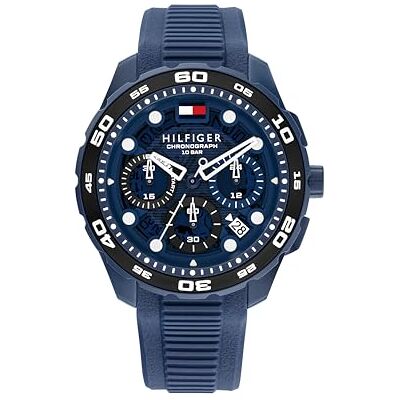 Tommy Hilfiger Chronographen-Quarzuhr mit Kalender für Herren mit Marinblaues Silikonarmband 1792232 Tommy Hilfiger Chronographen-Quarzuhr mit Kalender für Herren mit Marinblaues Silikonarmband 1792232