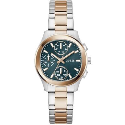 Guess Birdie Damen Armbanduhr, Quarz Analog, Edelstahl, 36mm, Edelstahlarmband, Silber/Rosegold, 5 bar, Zifferblattfarbe: türkis, Datumsanzeige, GW1031L5 Guess Birdie Damen Armbanduhr, Quarz Analog, Edelstahl, 36mm, Edelstahlarmband, Silber/Rosegold, 5 bar, Zifferblattfarbe: türkis, Datumsanzeige, GW1031L5