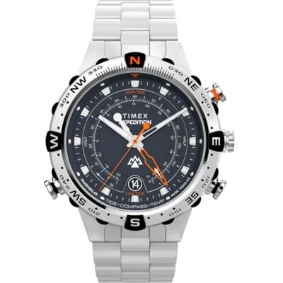 Timex TW2Y12900 Expedition Tide-Temp-Compass Herren-Armbanduhr, 45 mm, Edelstahlarmband und blaues Zifferblatt Timex TW2Y12900 Expedition Tide-Temp-Compass Herren-Armbanduhr, 45 mm, Edelstahlarmband und blaues Zifferblatt