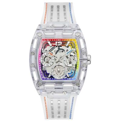 Guess Herren Armbanduhr GW0499G13 Phoenix, 41,5 mm Polycarbonat transparent, mehrfarbiges Zifferblatt, Quarz, Mineralglas, 5 ATM, Silikonarmband Guess Herren Armbanduhr GW0499G13 Phoenix, 41,5 mm Polycarbonat transparent, mehrfarbiges Zifferblatt, Quarz, Mineralglas, 5 ATM, Silikonarmband