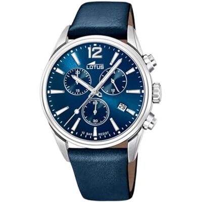 Lotus Herrenuhr Analog aus Edelstahl und Leder Blau Lotus Herrenuhr Analog aus Edelstahl und Leder Blau