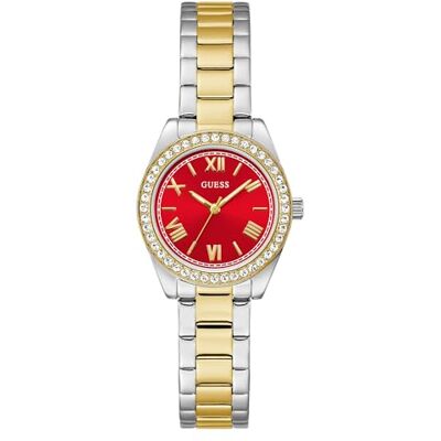 Guess Damen Armbanduhr MINI Luna, Bicolor Edelstahlarmband, Mineral Glas, rotes Ziffernblatt, 3 Bar, Gehäusedurchmesser: 30 mm, GW0841L8 Guess Damen Armbanduhr MINI Luna, Bicolor Edelstahlarmband, Mineral Glas, rotes Ziffernblatt, 3 Bar, Gehäusedurchmesser: 30 mm, GW0841L8