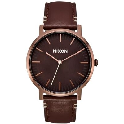 Nixon Porter Herren Armbanduhr 40 mm Gunmetal Grau, Quarz Analog Uhr mit Edelstahlgehäuse und braunem Lederarmband, 5 bar wasserdicht, A1058-5240-00 Nixon Porter Herren Armbanduhr 40 mm Gunmetal Grau, Quarz Analog Uhr mit Edelstahlgehäuse und braunem Lederarmband, 5 bar wasserdicht, A1058-5240-00