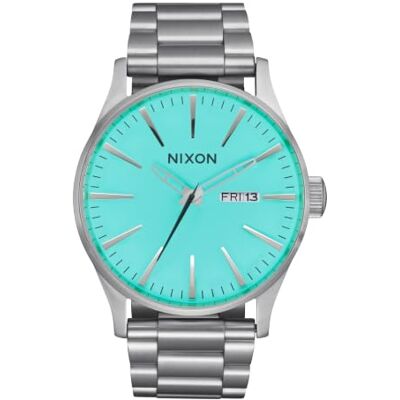 Nixon Sentry Stainless Steel Herren Armbanduhr aus Edelstahl in der Farbe Silver-Türkis 42mm, Wasserdichtigkeit: 10Bar, A356-2084-00 Nixon Sentry Stainless Steel Herren Armbanduhr aus Edelstahl in der Farbe Silver-Türkis 42mm, Wasserdichtigkeit: 10Bar, A356-2084-00