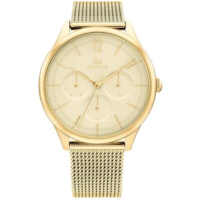 Tommy Hilfiger Multi Zifferblatt Quarz Uhr für Damen mit Goldfarben Edelstahl-Mesh-Gliederarmband 1782458 Tommy Hilfiger Multi Zifferblatt Quarz Uhr für Damen mit Goldfarben Edelstahl-Mesh-Gliederarmband 1782458