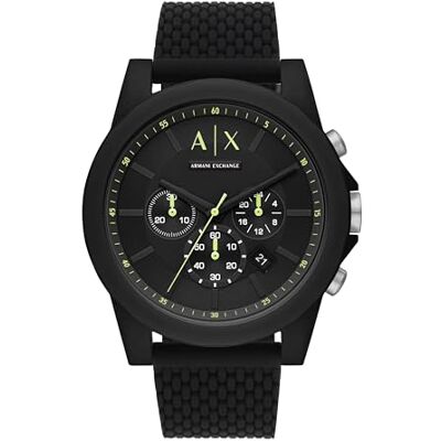 Armani Exchange Watch for Men, Quarz-Chronographenwerk und 44mm Gehäusegröße mit Silikonarmband, Schwarz und Grün Armani Exchange Watch for Men, Quarz-Chronographenwerk und 44mm Gehäusegröße mit Silikonarmband, Schwarz und Grün