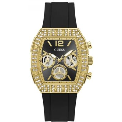 Guess Herren Armbanduhr GW1069G2 Phoenix Quantum, 44 mm Edelstahl Gold Schwarz, Chronograph, Quarz, Mineralglas, Zirkonia, 5 ATM, Silikonarmband Guess Herren Armbanduhr GW1069G2 Phoenix Quantum, 44 mm Edelstahl Gold Schwarz, Chronograph, Quarz, Mineralglas, Zirkonia, 5 ATM, Silikonarmband