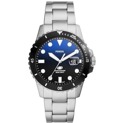 Fossil Blue Uhr für Herren, Quarzwerk mit Edelstahl- oder Lederarmband, Schwarz und Blau, 42MM Fossil Blue Uhr für Herren, Quarzwerk mit Edelstahl- oder Lederarmband, Schwarz und Blau, 42MM