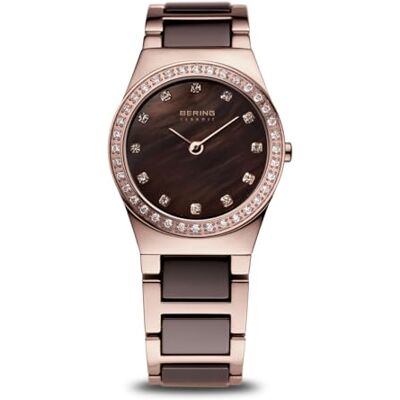 Bering Damen Quarz Uhr Armbanduhr 26 mm roségoldenes Edelstahlgehäuse und braunes Zifferblatt Edelstahlband mit Keramikelementen 5 ATM 32426-765 Bering Damen Quarz Uhr Armbanduhr 26 mm roségoldenes Edelstahlgehäuse und braunes Zifferblatt Edelstahlband mit Keramikelementen 5 ATM 32426-765