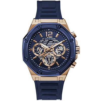 Guess 44 mm multifunktionale skelettierte Uhr, Blau/Rotgold, One Size, Quarzuhr Guess 44 mm multifunktionale skelettierte Uhr, Blau/Rotgold, One Size, Quarzuhr